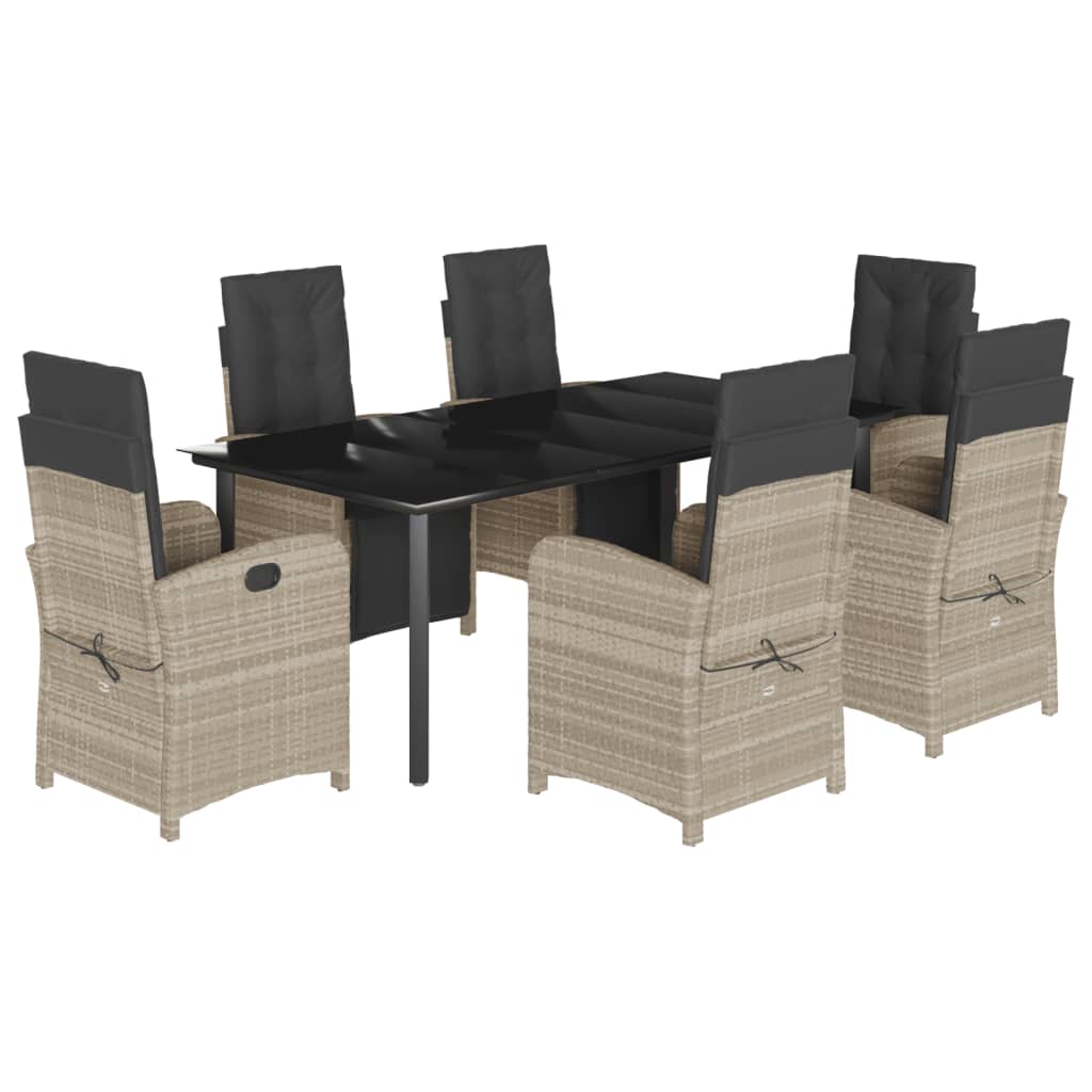 Set da Pranzo da Giardino 7 pz Cuscini Polyrattan Grigio Chiaro | homemem39