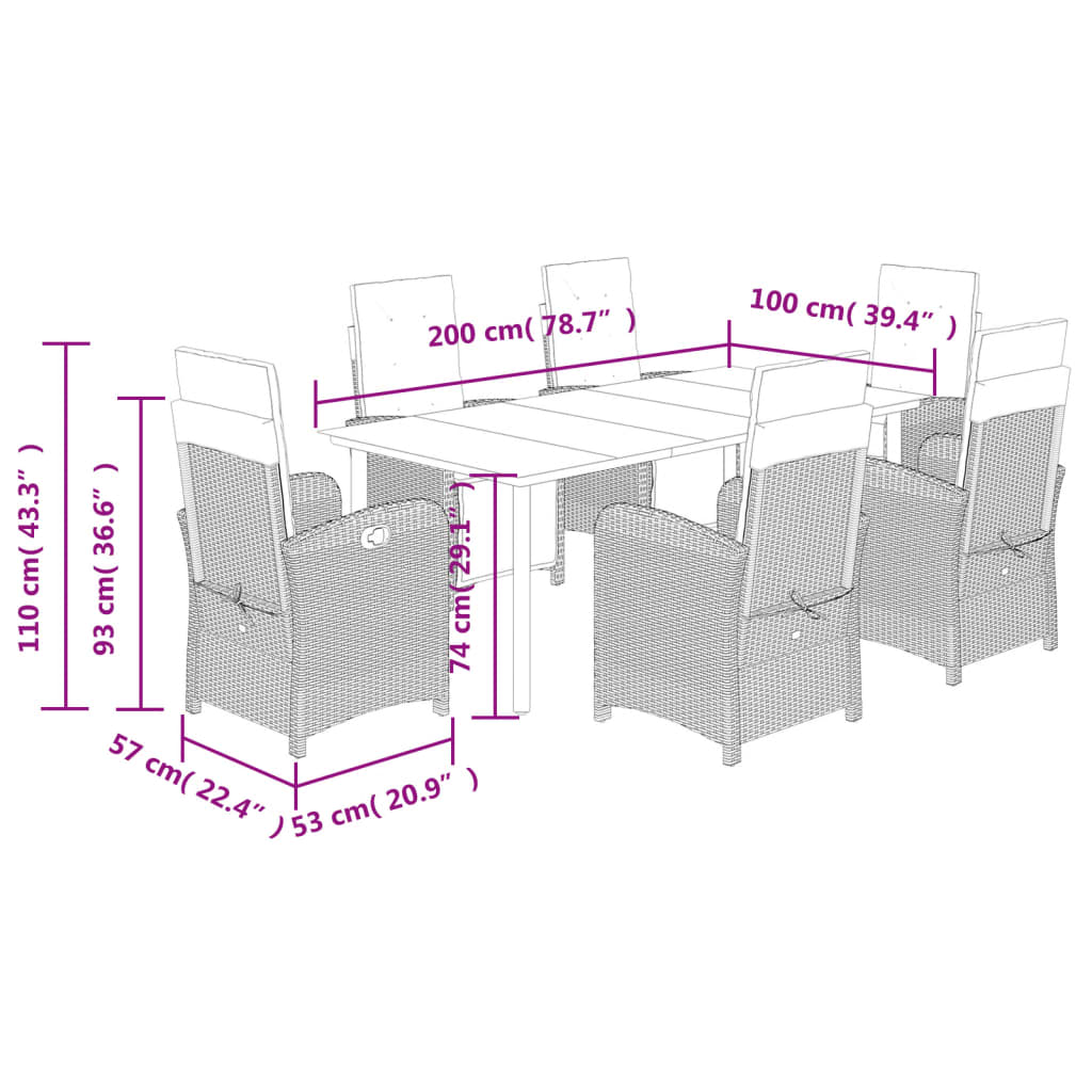 Set da Pranzo da Giardino 7 pz Cuscini Polyrattan Grigio Chiaro | homemem39