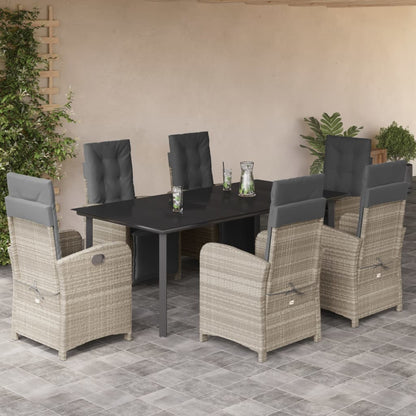Set da Pranzo da Giardino 7 pz Cuscini Polyrattan Grigio Chiaro | homemem39