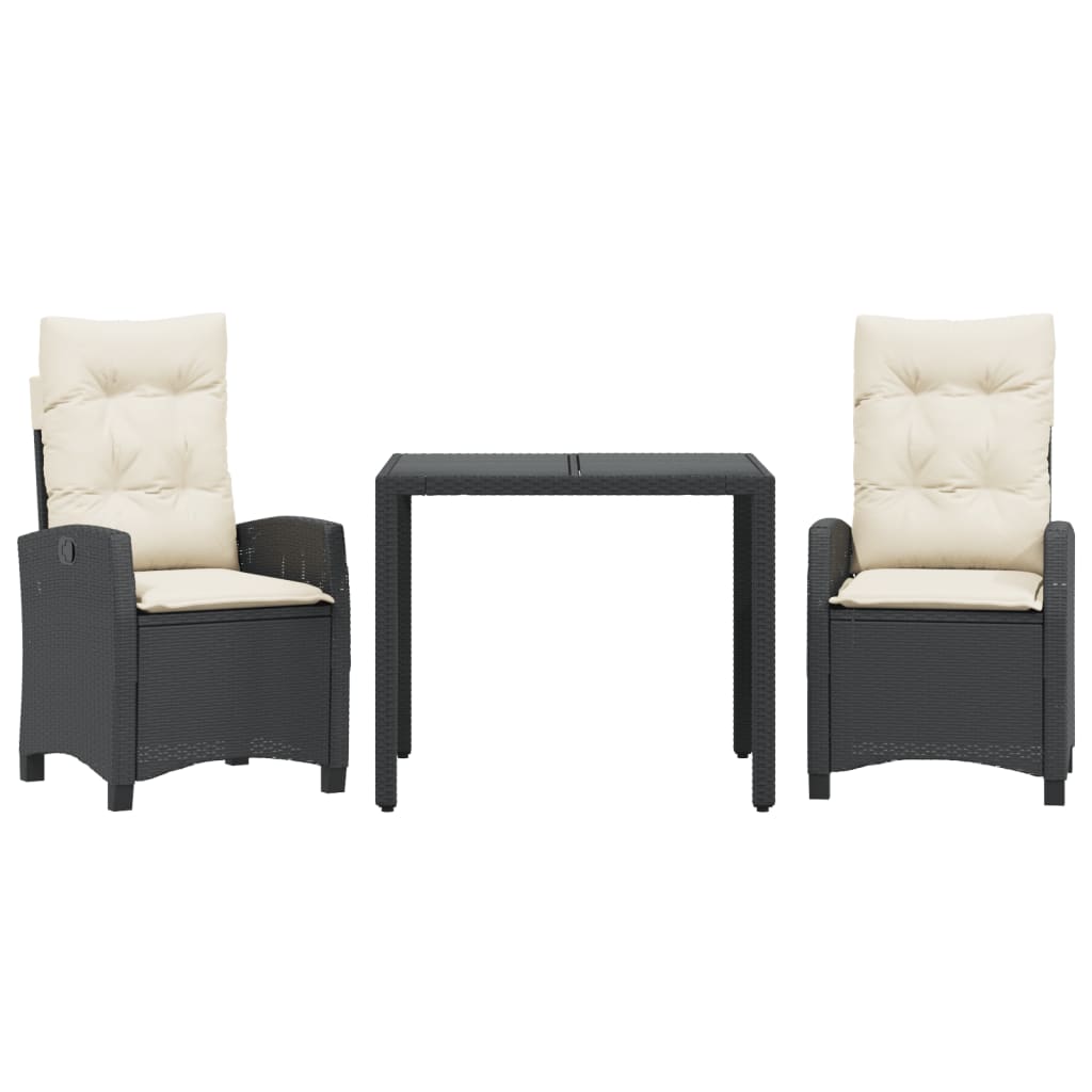 Set da Pranzo da Giardino 3 pz con Cuscini Nero in Polyrattan | homemem39