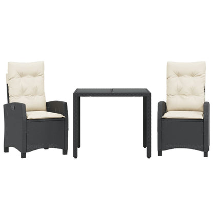 Set da Pranzo da Giardino 3 pz con Cuscini Nero in Polyrattan | homemem39