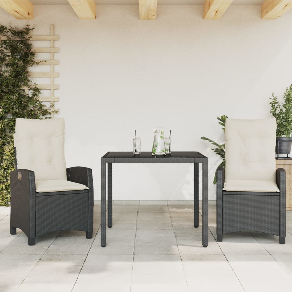 Set da Pranzo da Giardino 3 pz con Cuscini Nero in Polyrattan | homemem39