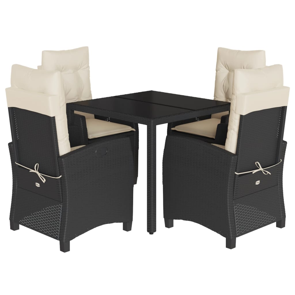 Set da Pranzo da Giardino 5 pz Nero con Cuscini in Polyrattan | homemem39