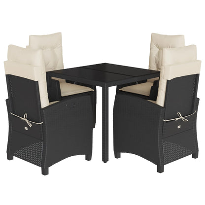 Set da Pranzo da Giardino 5 pz Nero con Cuscini in Polyrattan | homemem39