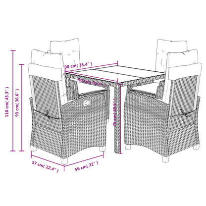 Set da Pranzo da Giardino 5 pz Nero con Cuscini in Polyrattan | homemem39