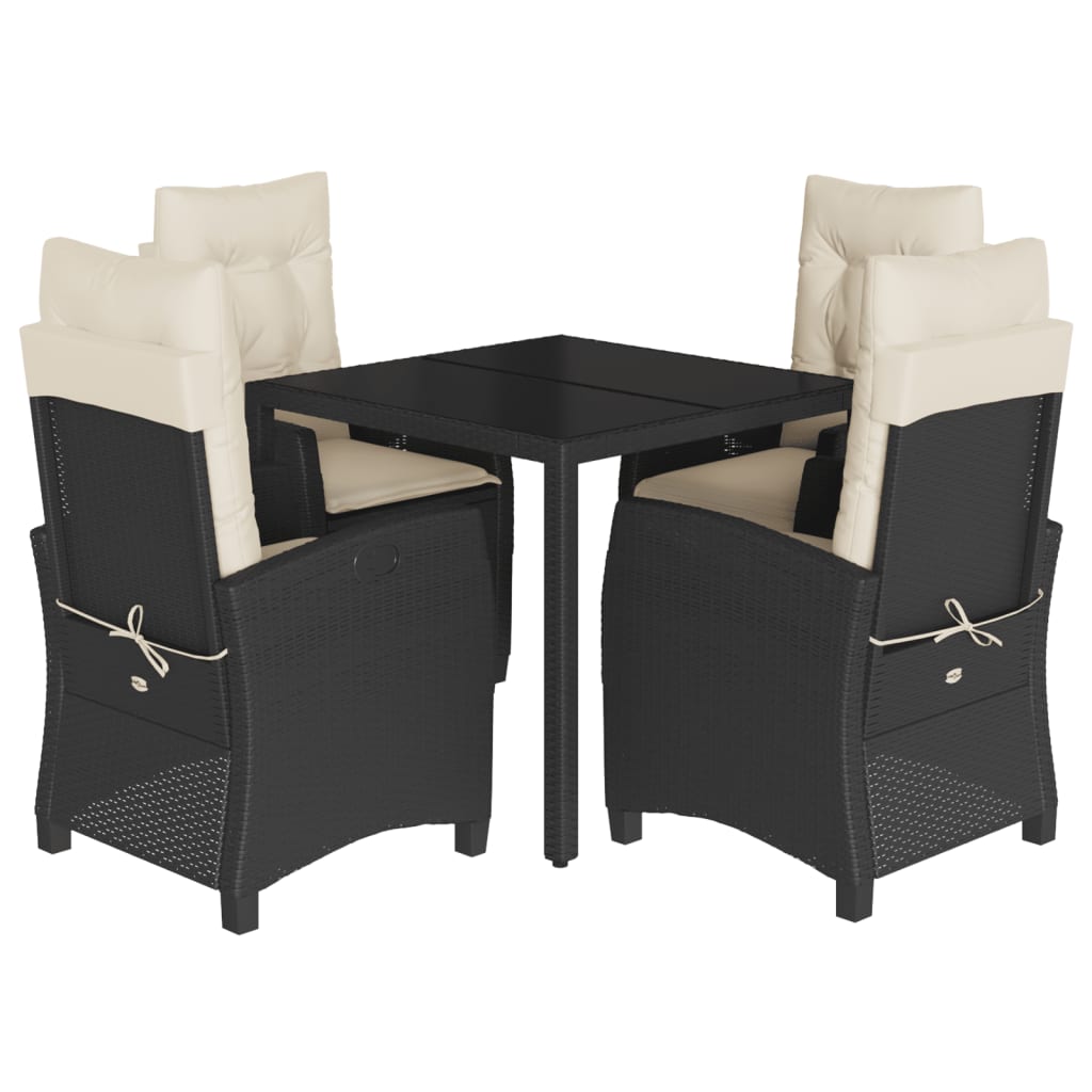 Set da Pranzo da Giardino 5 pz Nero con Cuscini in Polyrattan