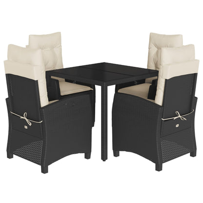 Set da Pranzo da Giardino 5 pz Nero con Cuscini in Polyrattan