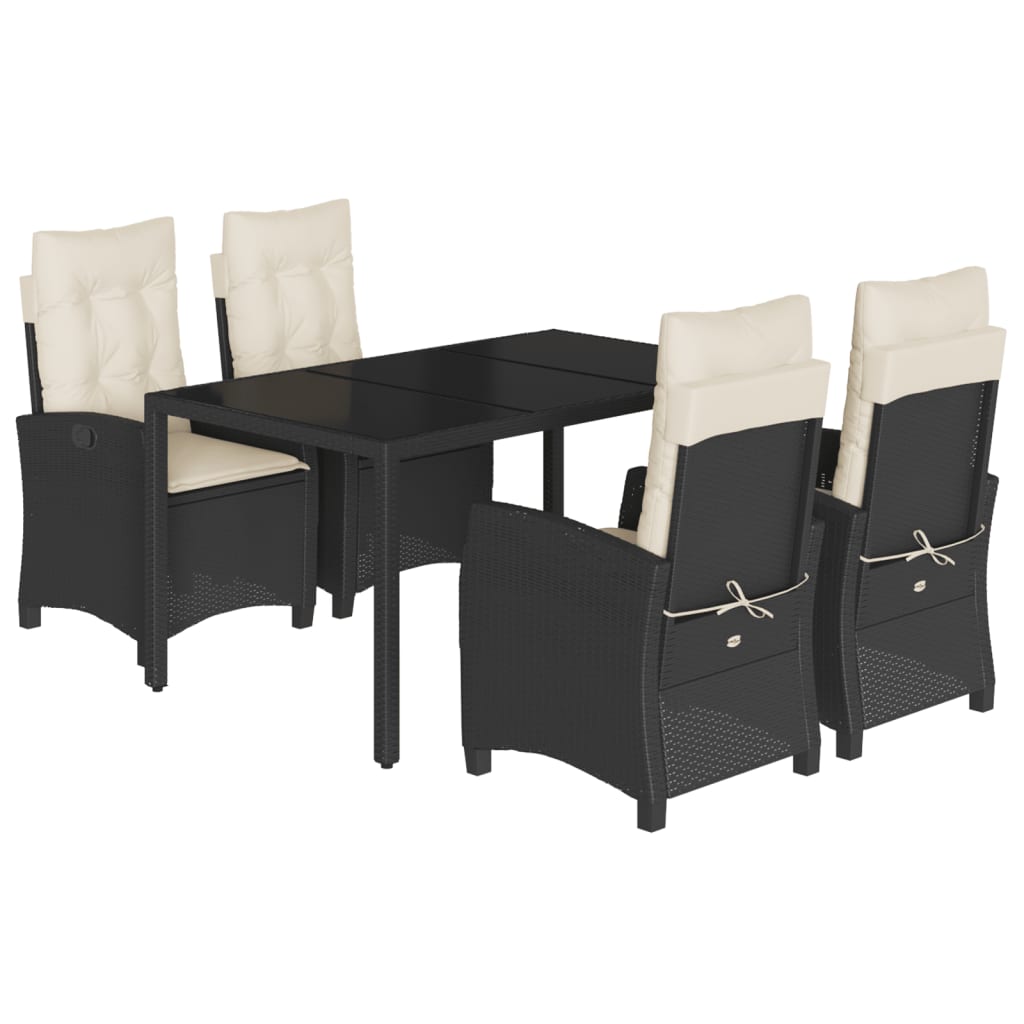 Set da Pranzo da Giardino 5 pz Nero con Cuscini in Polyrattan | homemem39