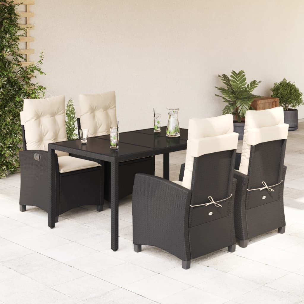 Set da Pranzo da Giardino 5 pz Nero con Cuscini in Polyrattan | homemem39