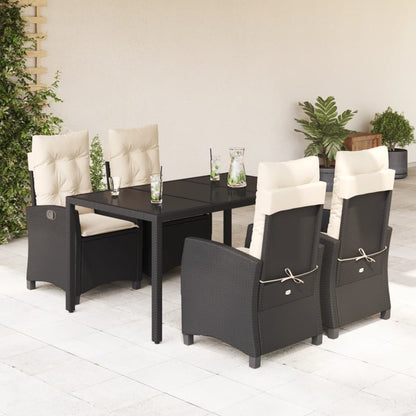 Set da Pranzo da Giardino 5 pz Nero con Cuscini in Polyrattan | homemem39