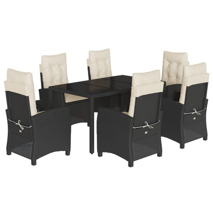 Set da Pranzo da Giardino 7 pz Nero con Cuscini in Polyrattan