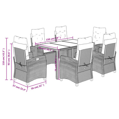Set da Pranzo da Giardino 7 pz Nero con Cuscini in Polyrattan | homemem39