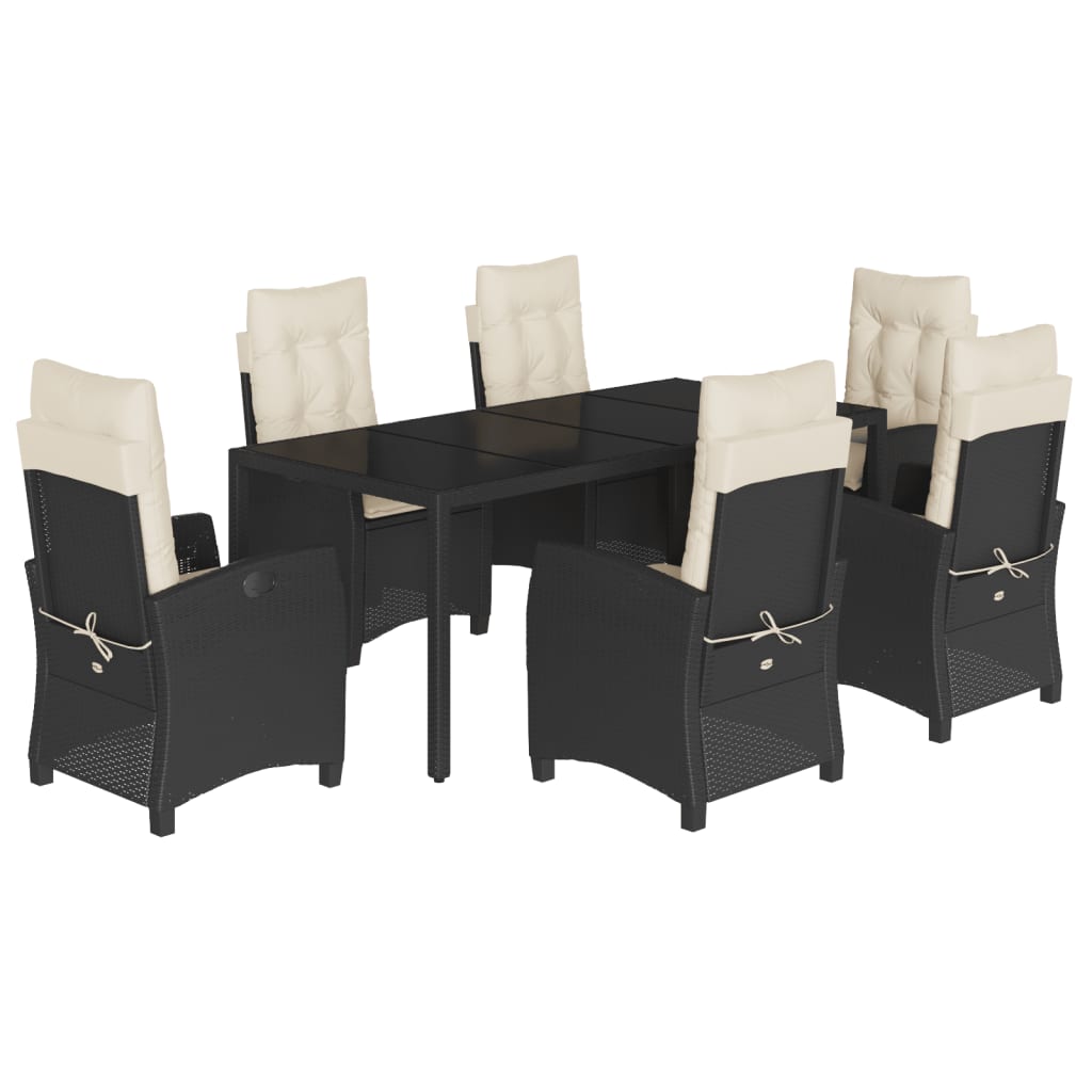 Set da Pranzo da Giardino 7 pz Nero con Cuscini in Polyrattan - homemem39
