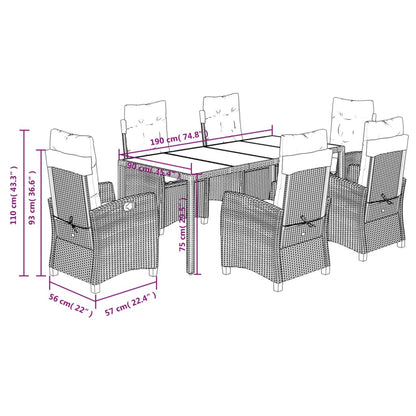 Set da Pranzo da Giardino 7 pz Nero con Cuscini in Polyrattan | homemem39