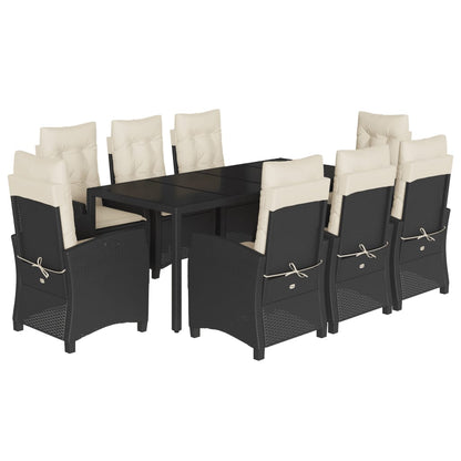 Set da Pranzo da Giardino 9 pz con Cuscini Nero in Polyrattan | homemem39