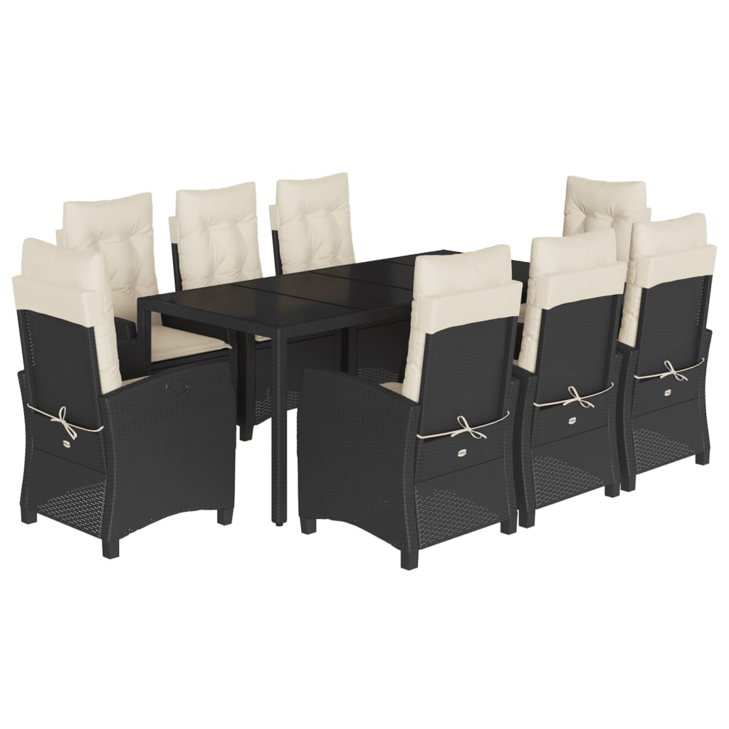 Set da Pranzo da Giardino 9 pz con Cuscini Nero in Polyrattan | homemem39