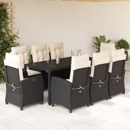 Set da Pranzo da Giardino 9 pz con Cuscini Nero in Polyrattan | homemem39