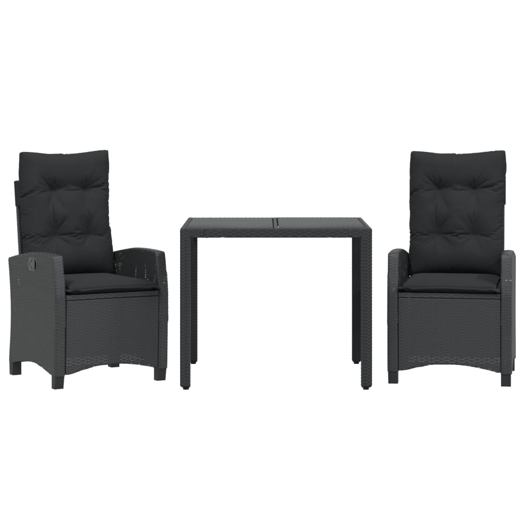Set da Pranzo da Giardino 3 pz con Cuscini Nero in Polyrattan | homemem39