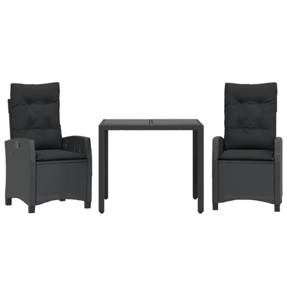 Set da Pranzo da Giardino 3 pz con Cuscini Nero in Polyrattan | homemem39