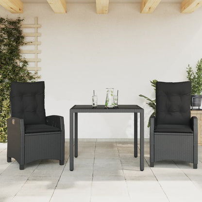 Set da Pranzo da Giardino 3 pz con Cuscini Nero in Polyrattan | homemem39