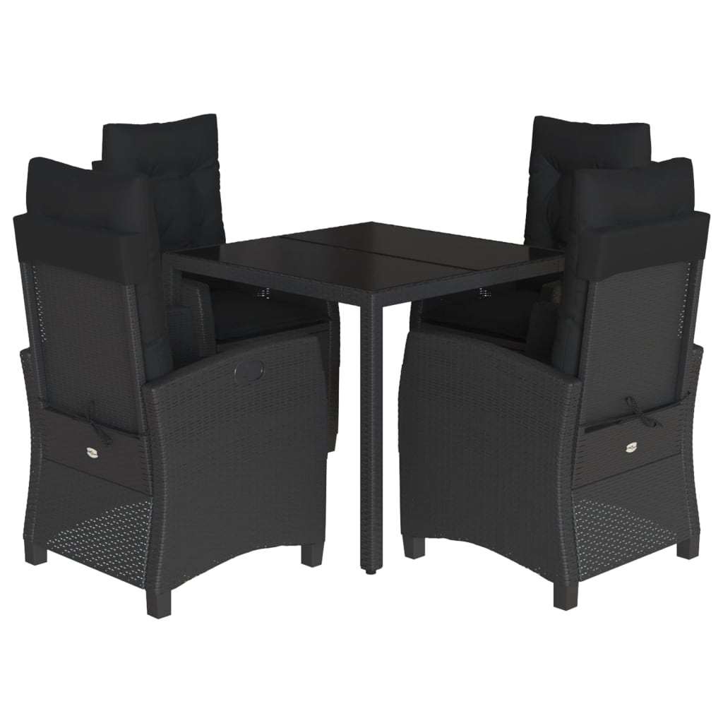 Set da Pranzo da Giardino 5 pz Nero con Cuscini in Polyrattan | homemem39