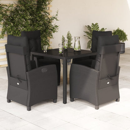 Set da Pranzo da Giardino 5 pz Nero con Cuscini in Polyrattan | homemem39