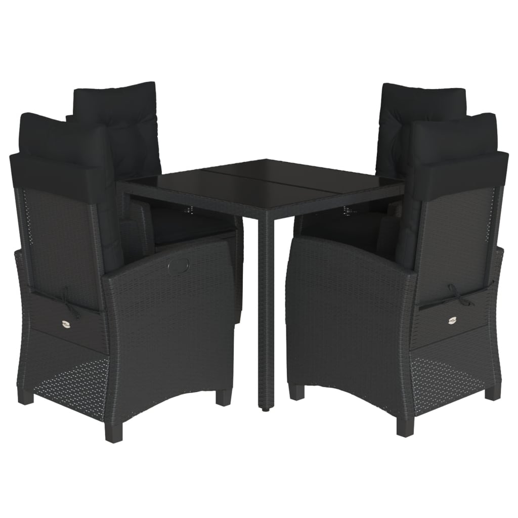 Set da Pranzo da Giardino 5 pz Nero con Cuscini in Polyrattan | homemem39