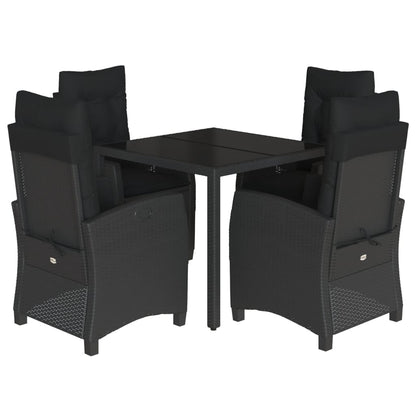 Set da Pranzo da Giardino 5 pz Nero con Cuscini in Polyrattan | homemem39