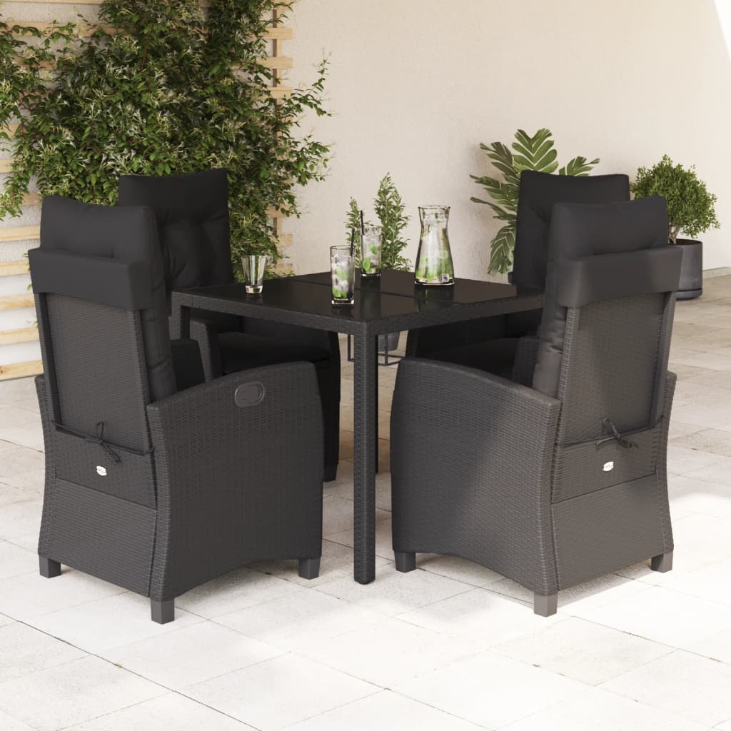 Set da Pranzo da Giardino 5 pz Nero con Cuscini in Polyrattan | homemem39