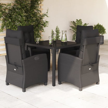 Set da Pranzo da Giardino 5 pz Nero con Cuscini in Polyrattan | homemem39
