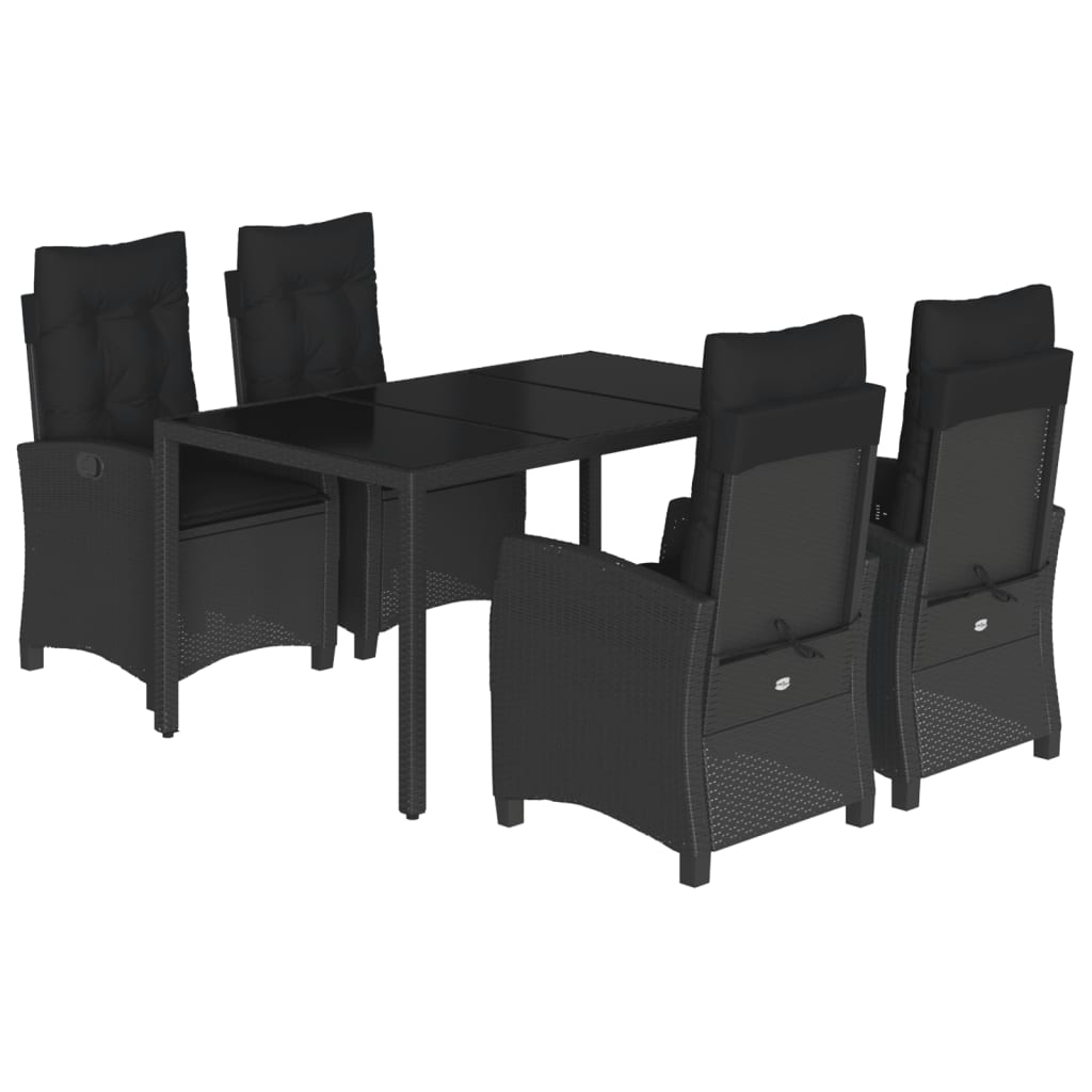 Set da Pranzo da Giardino 5 pz Nero con Cuscini in Polyrattan | homemem39
