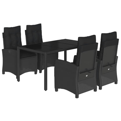 Set da Pranzo da Giardino 5 pz Nero con Cuscini in Polyrattan - homemem39