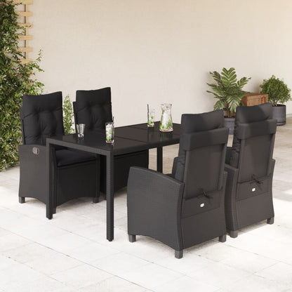 Set da Pranzo da Giardino 5 pz Nero con Cuscini in Polyrattan - homemem39