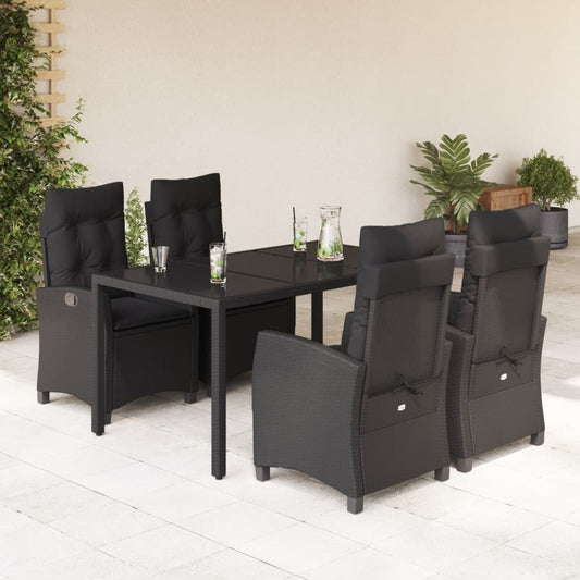 Set da Pranzo da Giardino 5 pz Nero con Cuscini in Polyrattan - homemem39