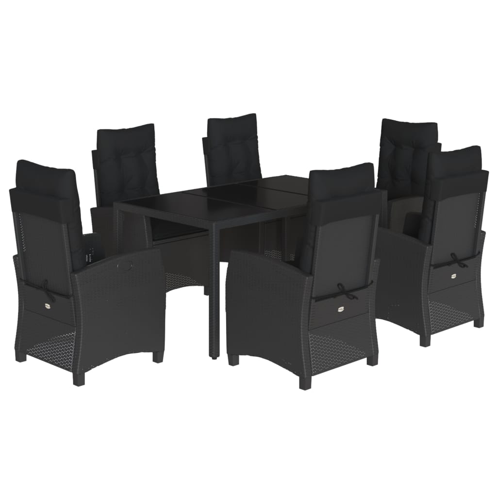 Set da Pranzo da Giardino 7 pz Nero con Cuscini in Polyrattan - homemem39