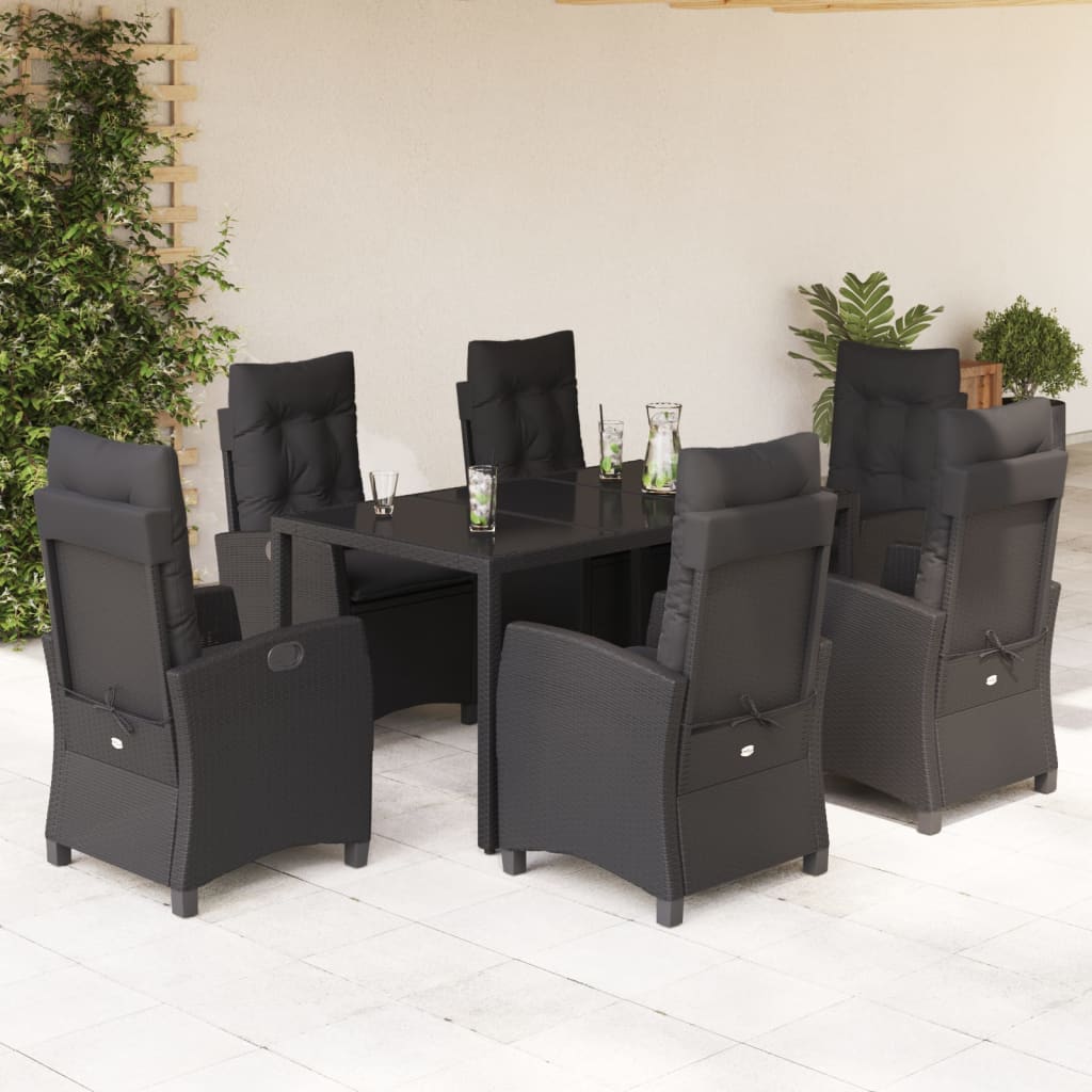 Set da Pranzo da Giardino 7 pz Nero con Cuscini in Polyrattan | homemem39