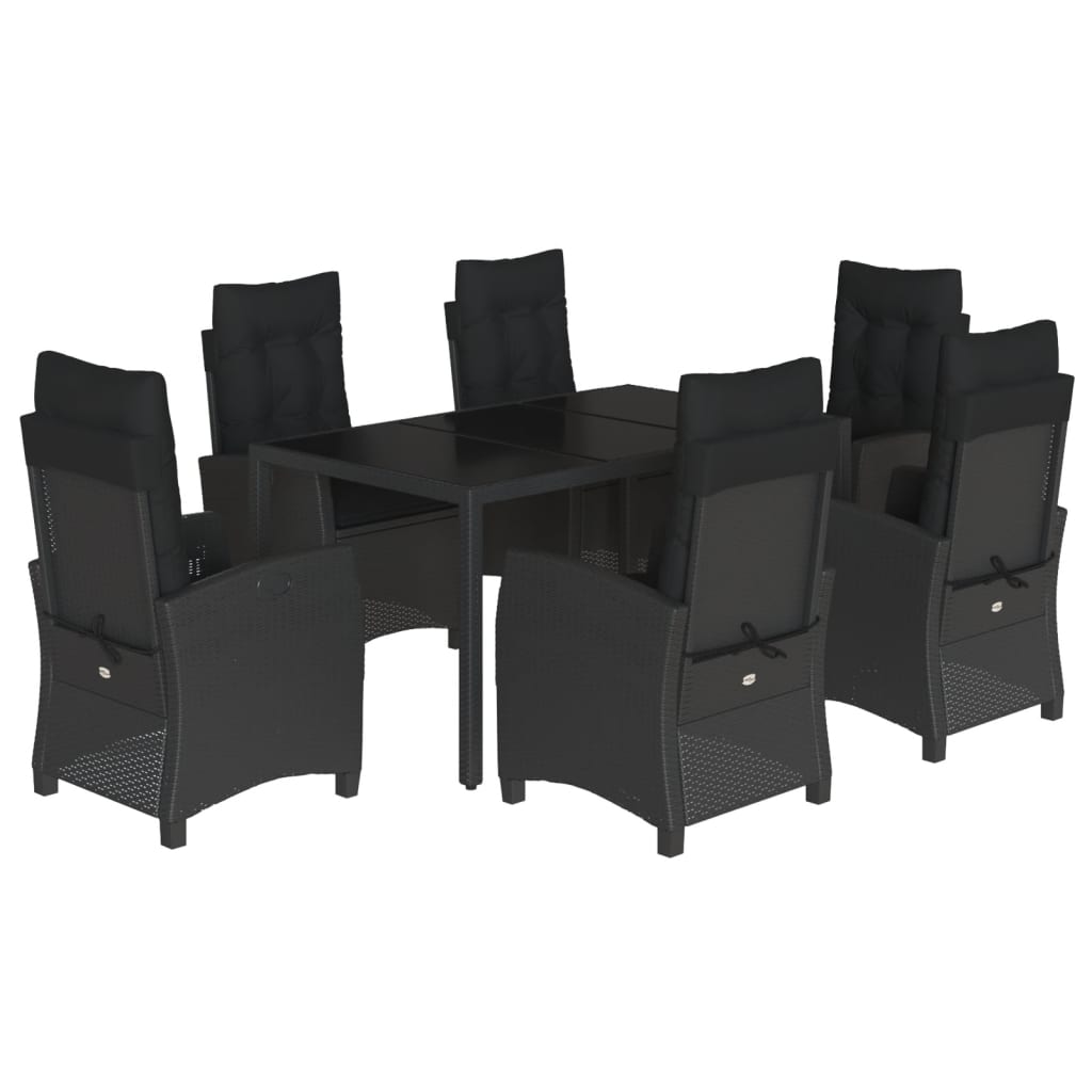 Set da Pranzo da Giardino 7 pz Nero con Cuscini in Polyrattan - homemem39