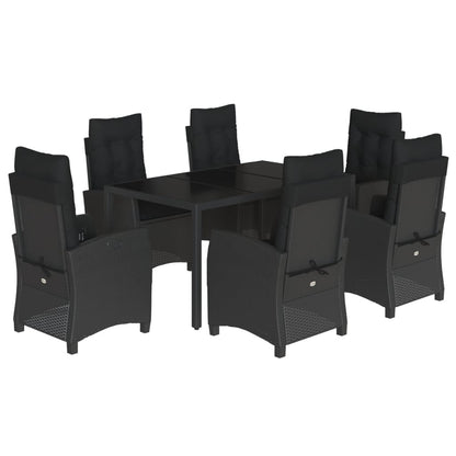 Set da Pranzo da Giardino 7 pz Nero con Cuscini in Polyrattan - homemem39