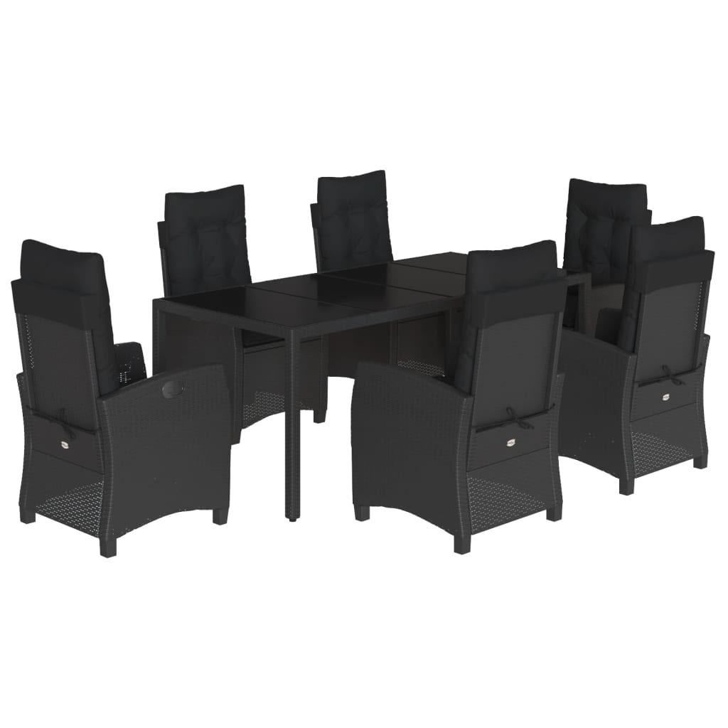 Set da Pranzo da Giardino 7 pz Nero con Cuscini in Polyrattan | homemem39