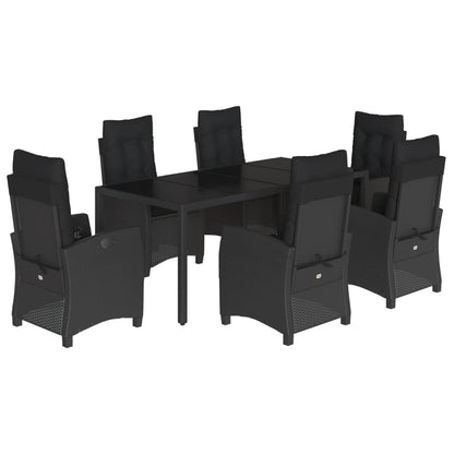 Set da Pranzo da Giardino 7 pz Nero con Cuscini in Polyrattan - homemem39