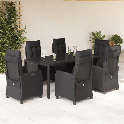 Set da Pranzo da Giardino 7 pz Nero con Cuscini in Polyrattan | homemem39