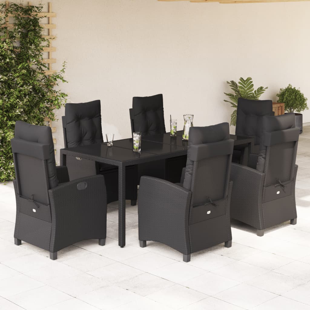 Set da Pranzo da Giardino 7 pz Nero con Cuscini in Polyrattan - homemem39