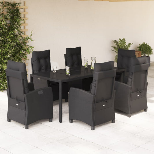 Set da Pranzo da Giardino 7 pz Nero con Cuscini in Polyrattan - homemem39