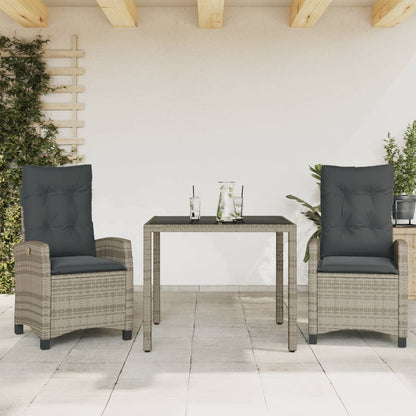 Set da Pranzo da Giardino 3 pz con Cuscini in Polyrattan Grigio - homemem39