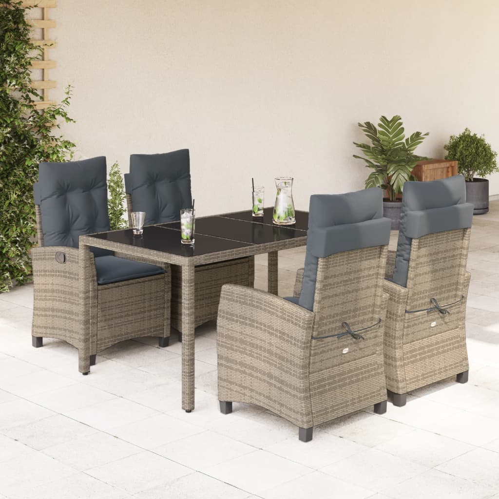 Set da Pranzo da Giardino 5 pz con Cuscini in Polyrattan Grigio - homemem39