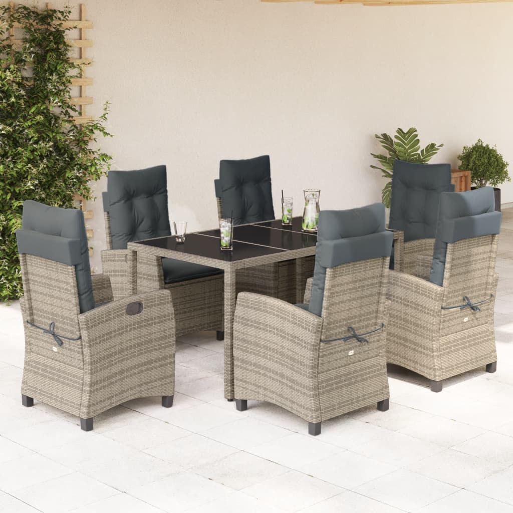 Set da Pranzo da Giardino 7 pz con Cuscini in Polyrattan Grigio | homemem39