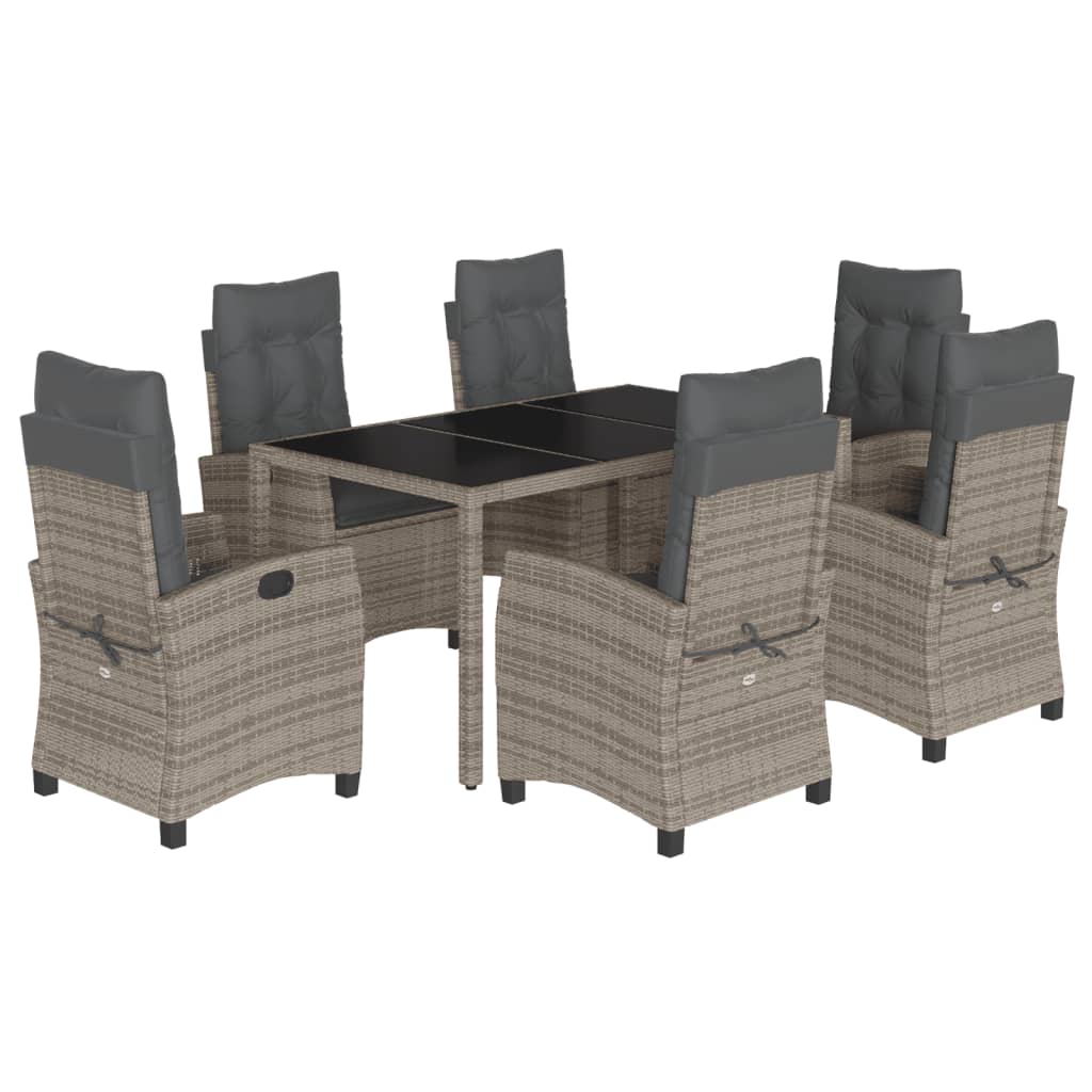 Set da Pranzo da Giardino 7 pz con Cuscini in Polyrattan Grigio - homemem39