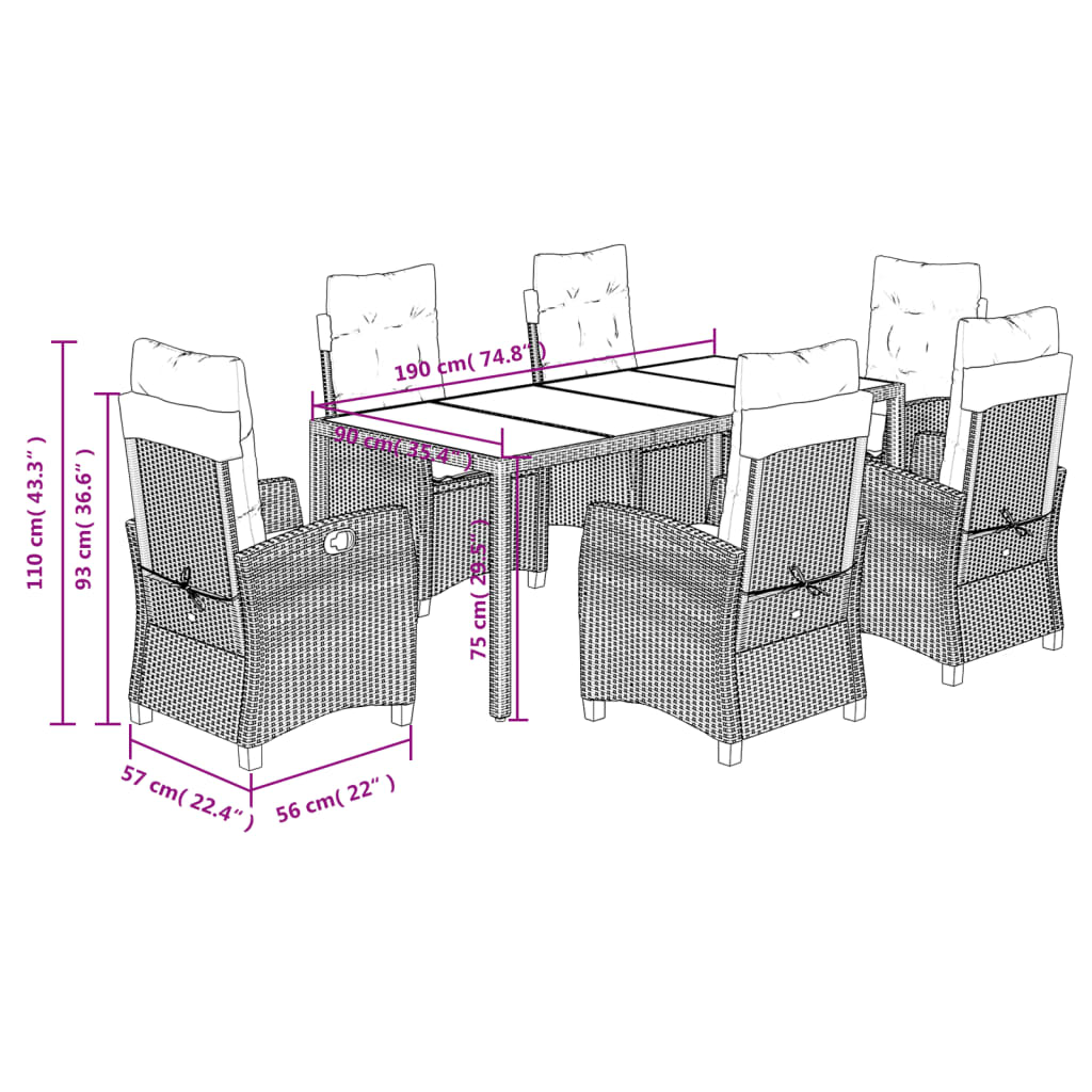 Set da Pranzo da Giardino 7 pz con Cuscini in Polyrattan Grigio | homemem39