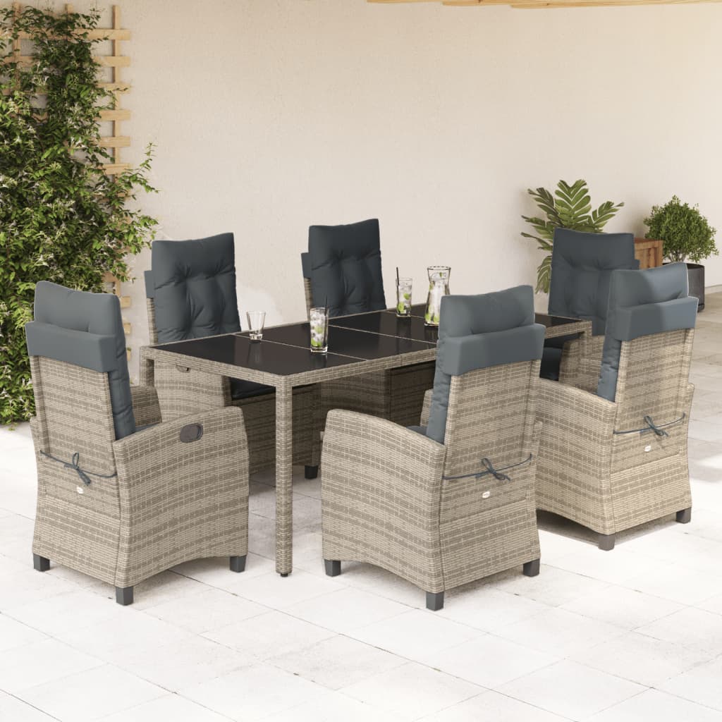 Set da Pranzo da Giardino 7 pz con Cuscini in Polyrattan Grigio - homemem39