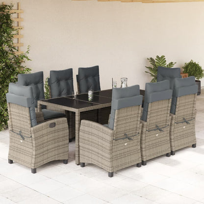 Set da Pranzo da Giardino 9 pz con Cuscini in Polyrattan Grigio | homemem39